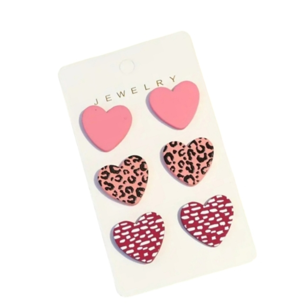 NEW 3 Pairs Heart Shaped Acrylic Stud Earrings